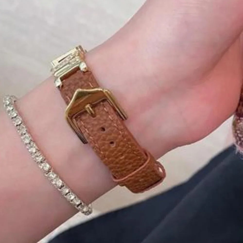NEW Brown/Gold Leather Slim Apple Watch Band - Picture 4 of 5